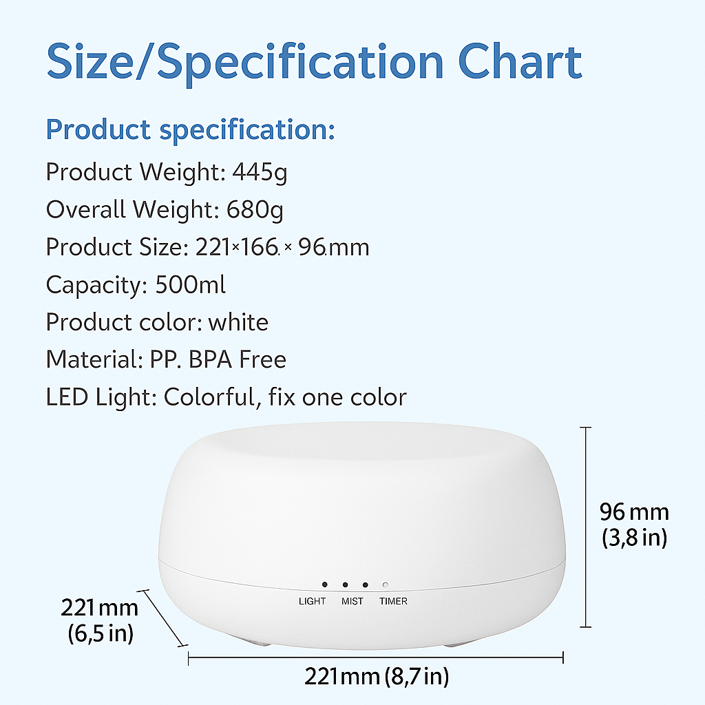 HOMEFISH Aroma Diffuser 500ml Ultrasonic Air Humidifier Colorful Light Fragrance Diffuser Essential Oil Diffuser For Home